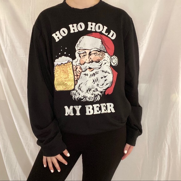 Santa Ho Ho Hold My Beer Black Christmas Crewneck - Picture 3 of 8